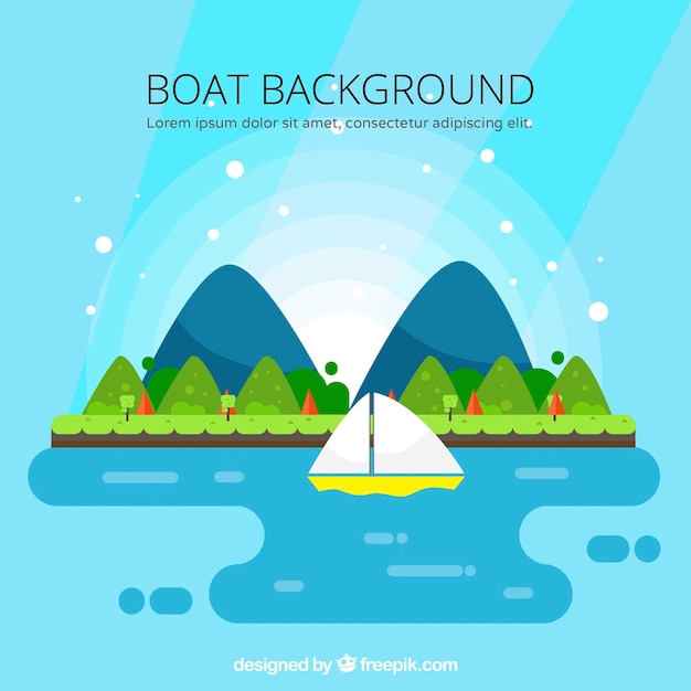 Beautiful landscape background with boat in
flat design