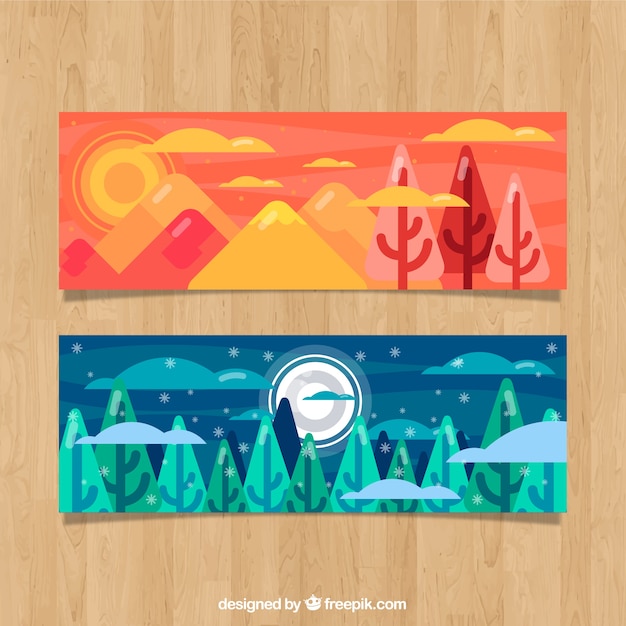 Beautiful landscape banners with trees in flat
design