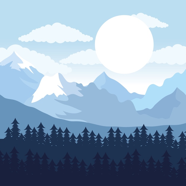 Premium Vector | Beautiful landscape day forest scene with pines and ...