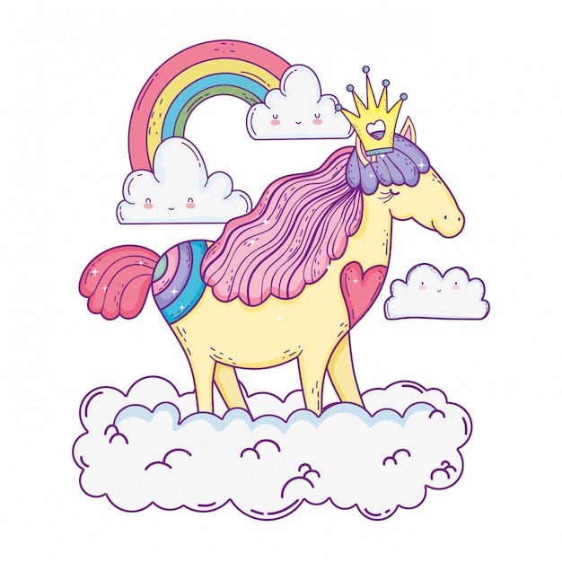 Premium Vector Beautiful Little Unicorn In The Clouds And Rainbow