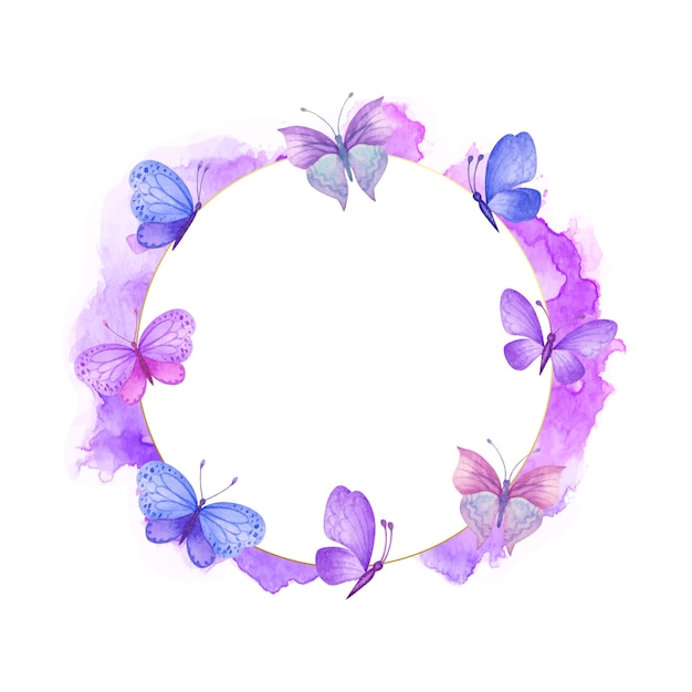 Premium Vector | Beautiful lovely watercolor flying butterflies round frame