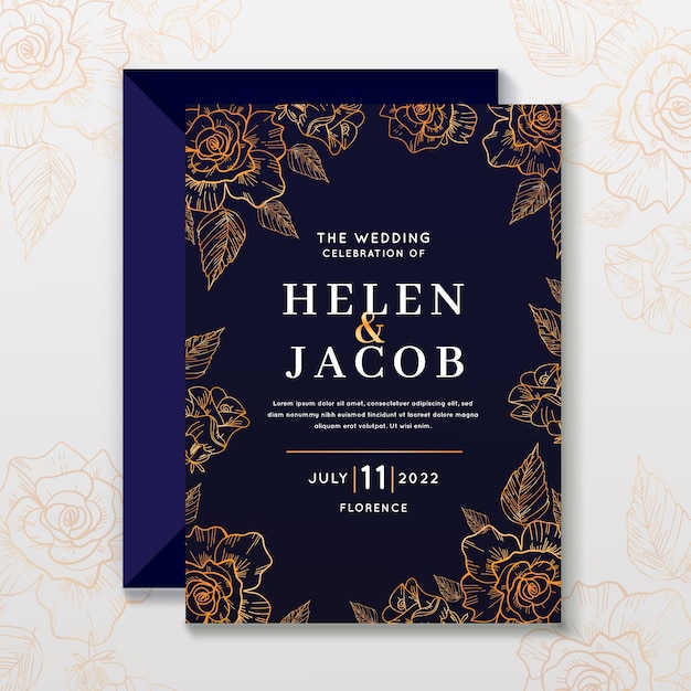 Beautiful luxury wedding invitation Free Vector