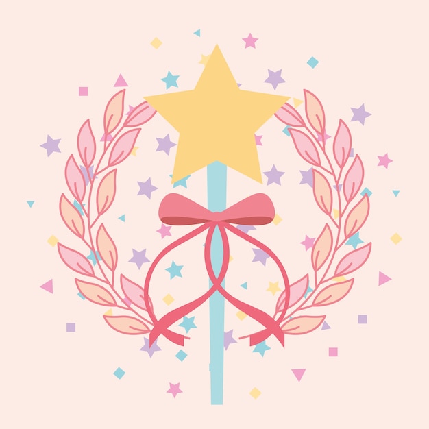 Premium Vector | Beautiful magic wand star with ribbon