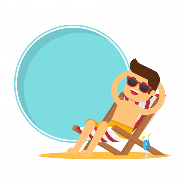 Premium Vector | Beautiful man sitting in beach chair and taking ...