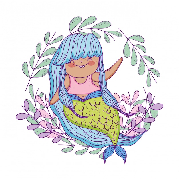 Beautiful mermaid with leafs crown | Premium Vector