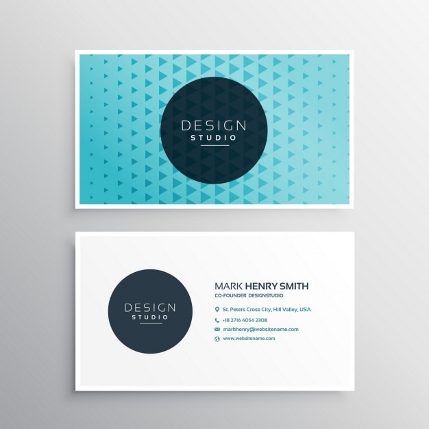 Beautiful modern blue business card with\
triangles