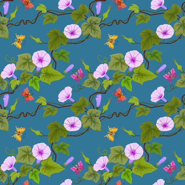 Premium Vector | Beautiful morning glory flowers seamless pattern ...