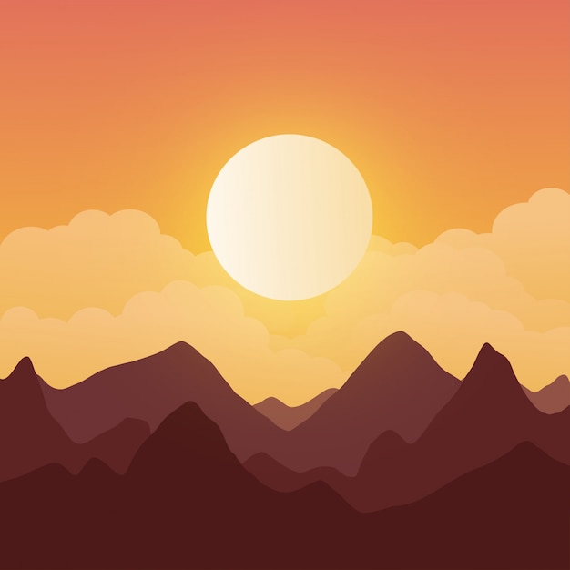 Premium Vector | Beautiful mountainous landscape background at sunset