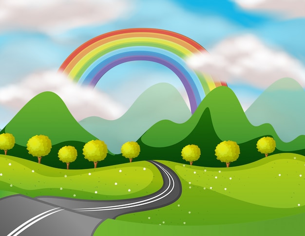 Beautiful Nature Road Under the Rainbow