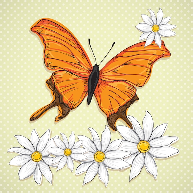 Download Beautiful orange butterfly with flowers | Premium Vector