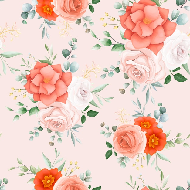 Premium Vector | Beautiful orange flower seamless pattern