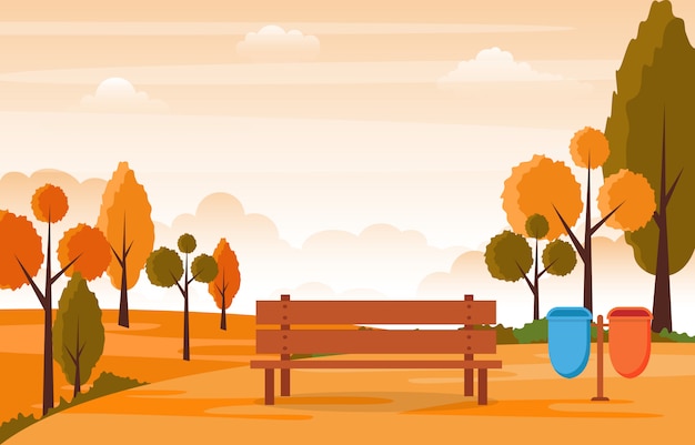 ツリー空の風景イラストと秋秋の美しい公園の庭 プレミアムベクター
