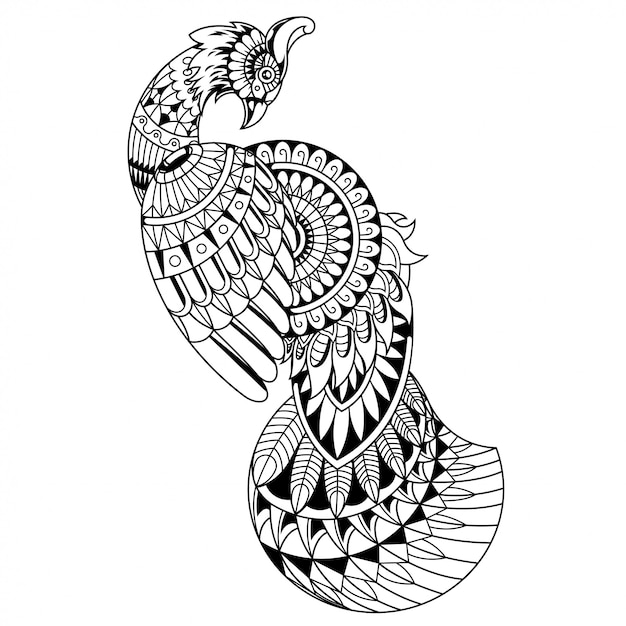Download Beautiful peacock mandala zentangle lineal style | Premium ...
