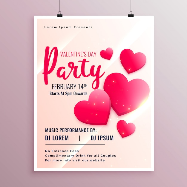 Beautiful pink hearts valentines day party flyer | Free Vector