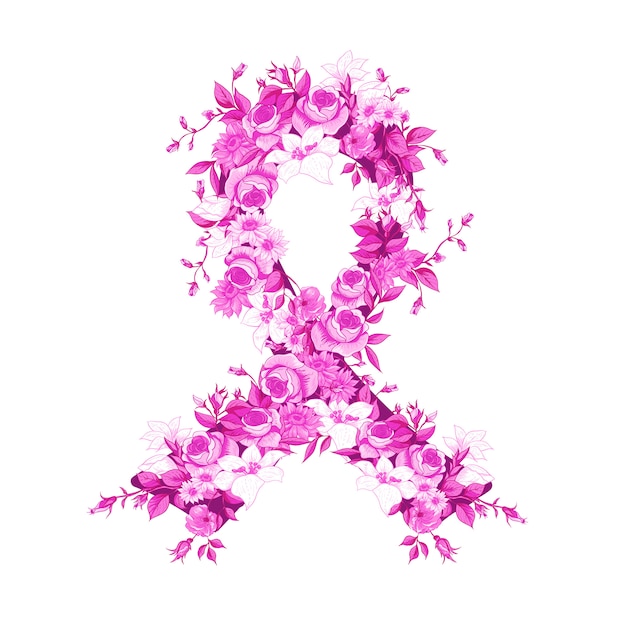 Download Beautiful pink ribbon of flowers Vector | Premium Download