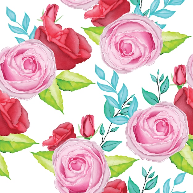 Premium Vector Beautiful pink rose pattern with watercolor