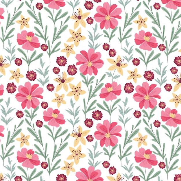 Premium Vector | Beautiful pink and yellow flower pattern