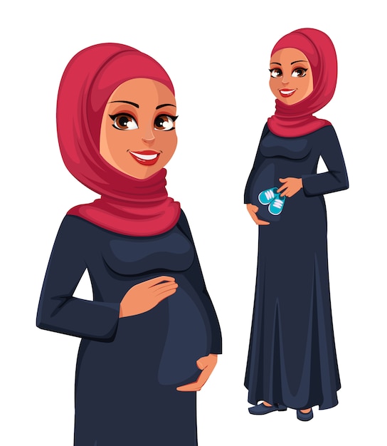 Download Beautiful pregnant muslim woman in hijab | Premium Vector