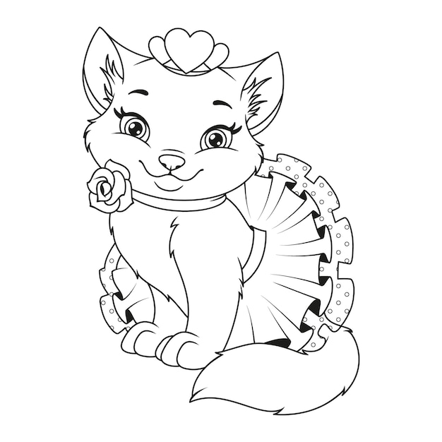 Premium Vector Beautiful Princess Cat Coloring Page Illustration