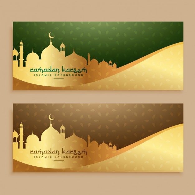 Beautiful ramadan kareem golden banners
