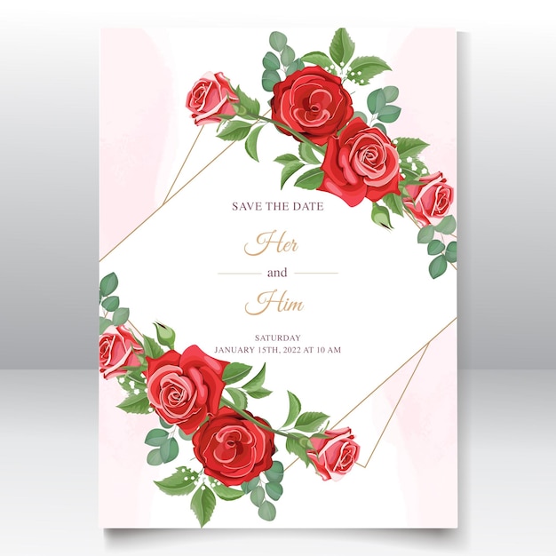 Premium Vector Beautiful red roses invitation card template