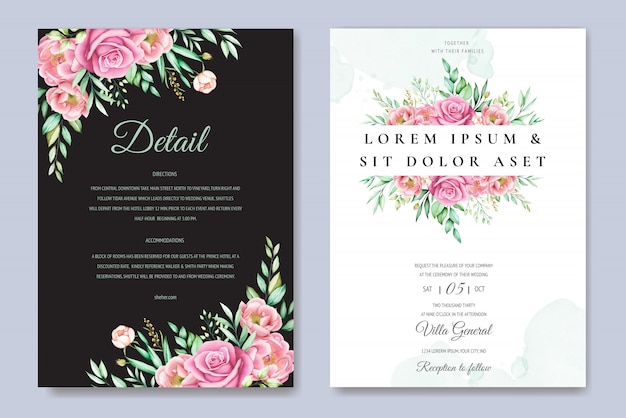 Premium Vector | Beautiful roses and peonies wedding card template