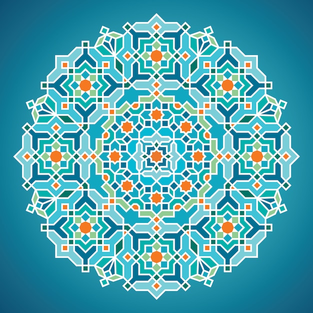 Beautiful round vector geometric arabic background ornament for greeting business card template Premium Vector