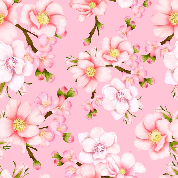 Premium Vector | Beautiful seamless pattern cherry blossom flower