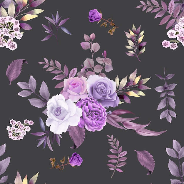Premium Vector | Beautiful seamless pattern purple flower theme