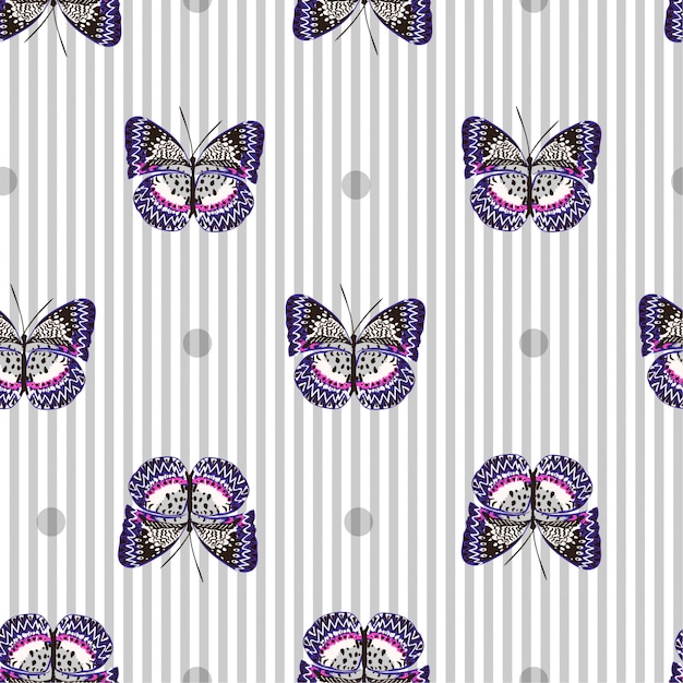 Beautiful seamless pattern with butterflies on light grey Premium Vector