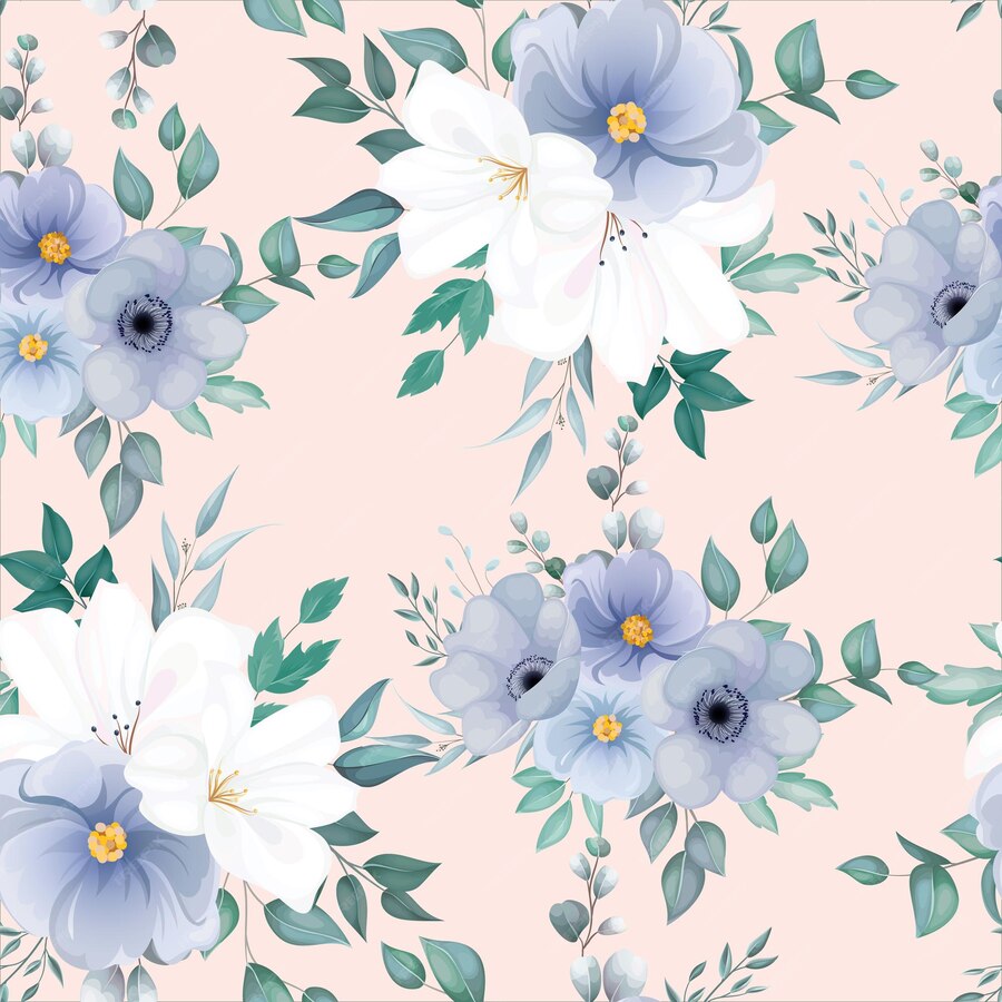 Free Vector | Beautiful seamless pattern with elegant flower and leaves