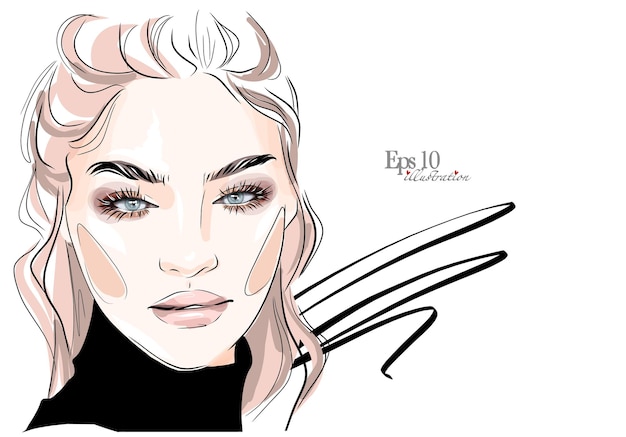  Beautiful sketch of beautiful makeup for eyes and lips