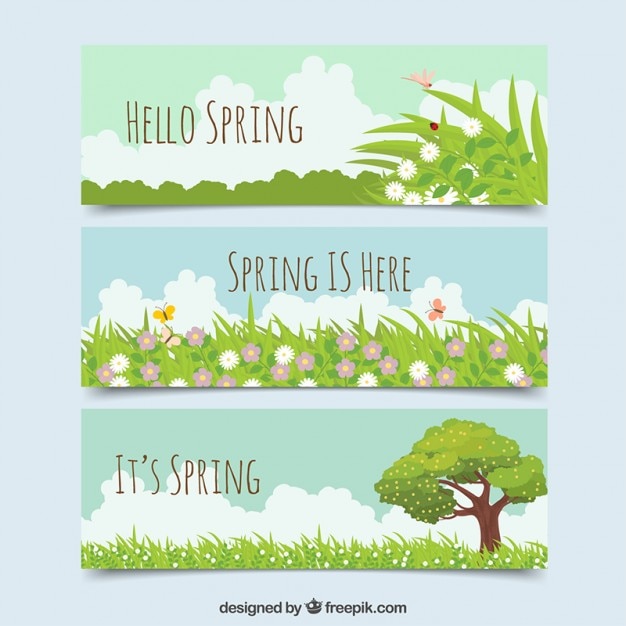 Beautiful spring banners with grass
