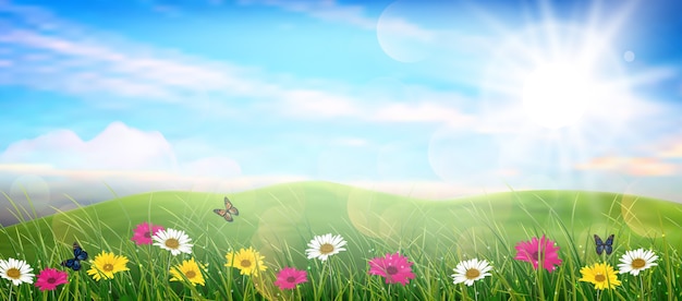 Beautiful spring meadow | Premium Vector