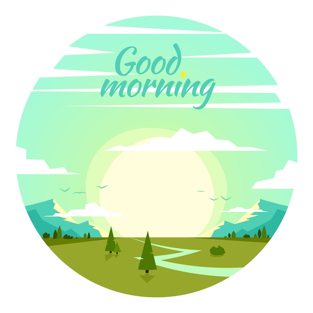 Premium Vector | Beautiful sunrise in cartoon style.