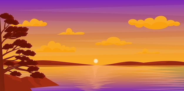 Premium Vector | A beautiful sunset background on river