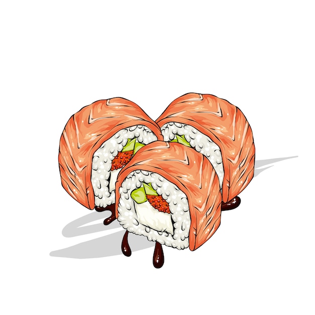 赤い魚の美しい寿司 サーモンまたはサーモン ベクトルイラスト 食事 レストラン ランチ ディナー 日本の食べ物 プレミアムベクター
