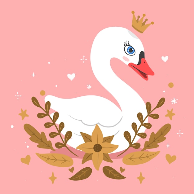 Beautiful swan princess with crown | Free Vector