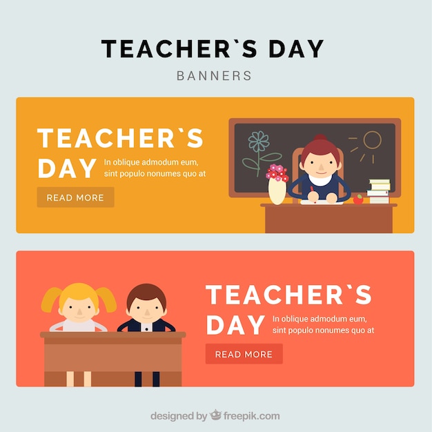 Free Vector | Beautiful teacher's day banners in flat style