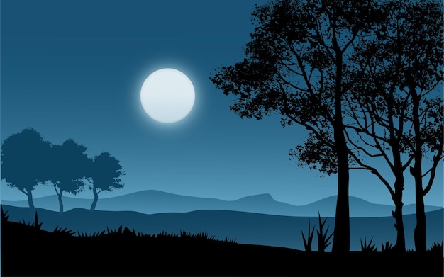 Premium Vector | Beautiful trees in moonlight night