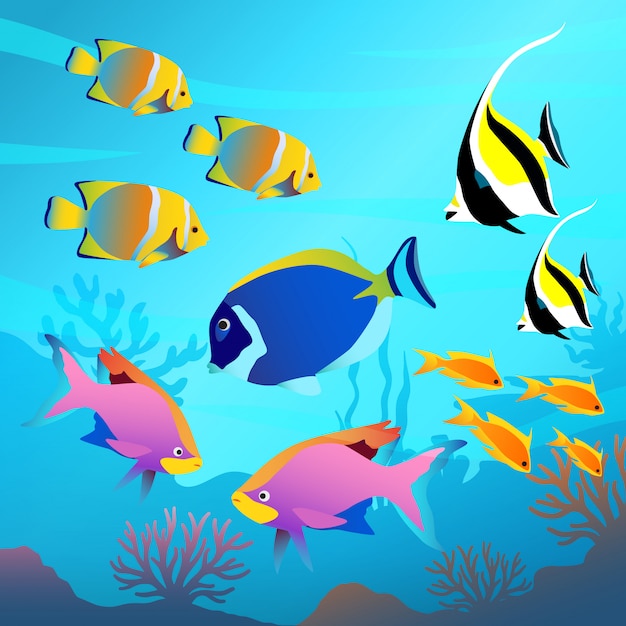 Premium Vector | Beautiful underwater world, seascape, fish and sea bottom