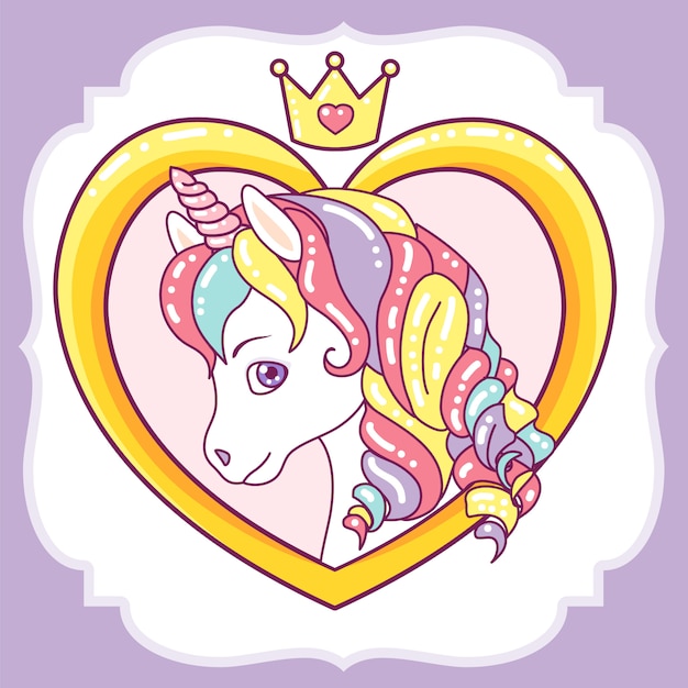 Download Beautiful unicorn head on heart frame | Premium Vector