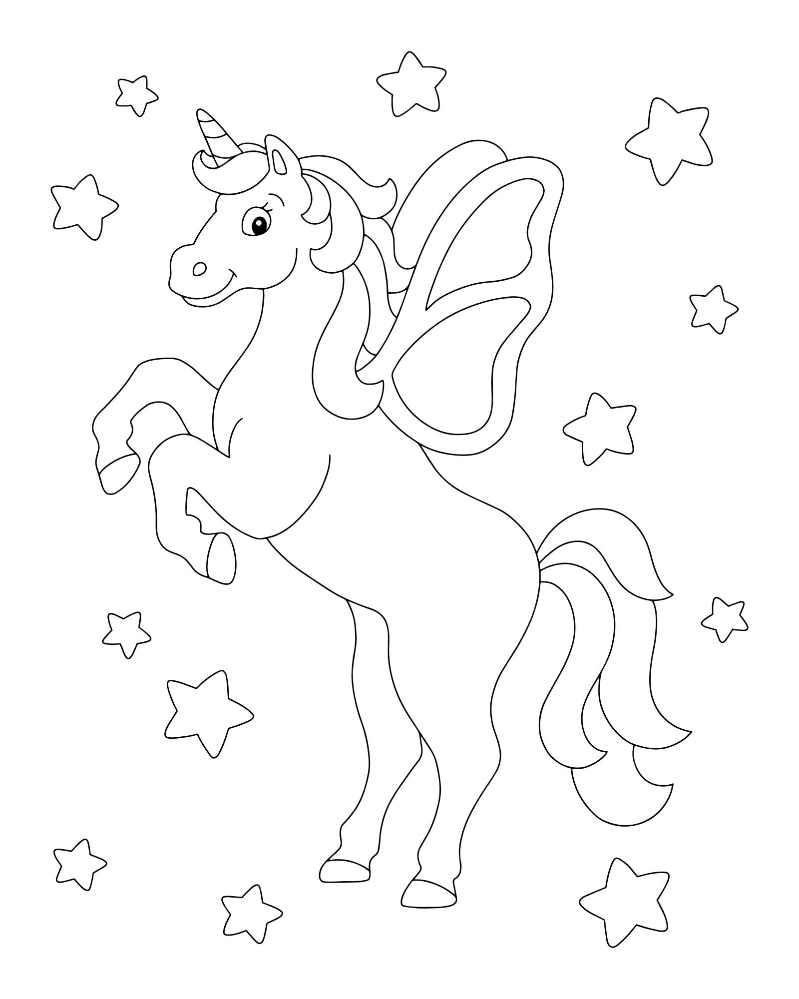 Premium Vector | Beautiful unicorn with wings reared up coloring book ...