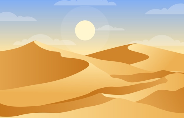 美しい広大な砂漠の丘山アラビアの地平線の風景イラスト プレミアムベクター