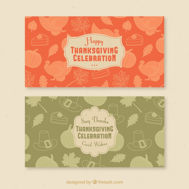 Beautiful vintage banners with thanksgiving\
sketches