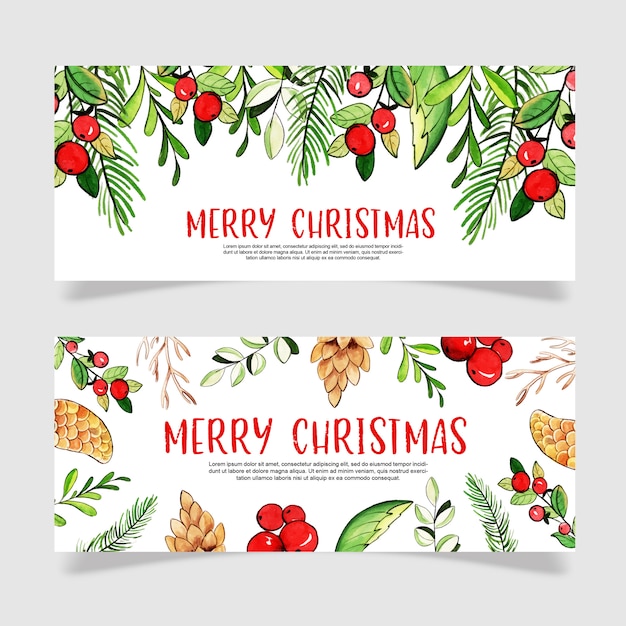 Premium Vector | Beautiful watercolor christmas banner set