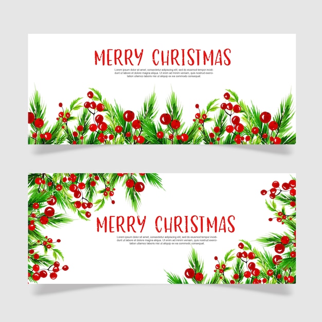 Premium Vector | Beautiful watercolor christmas banner set