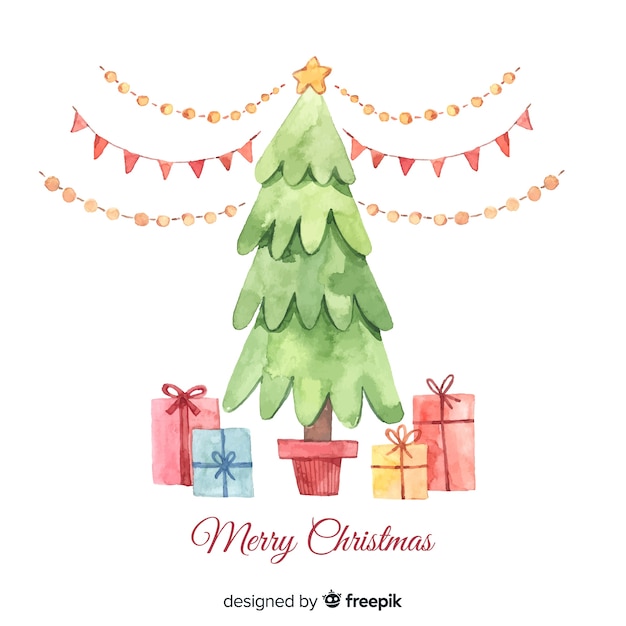 Download Beautiful watercolor christmas tree Vector | Free Download