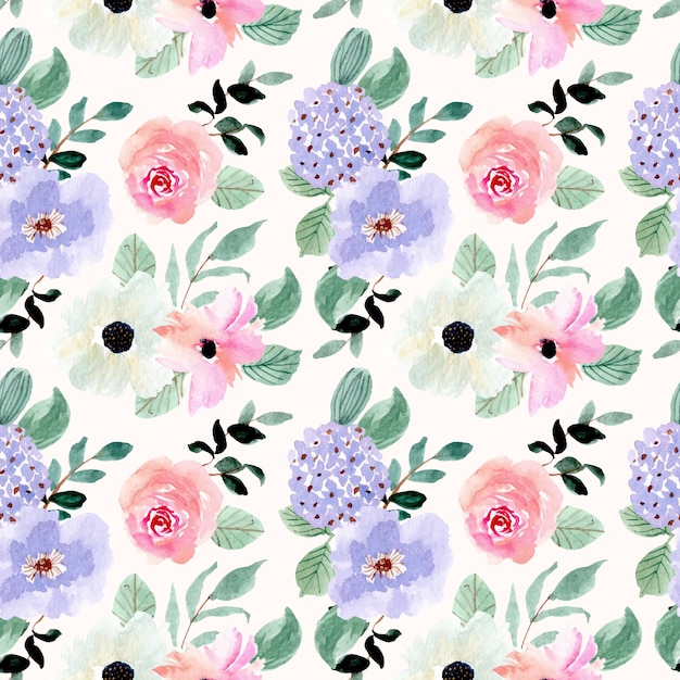 Beautiful watercolor floral garden seamless pattern | Premium Vector