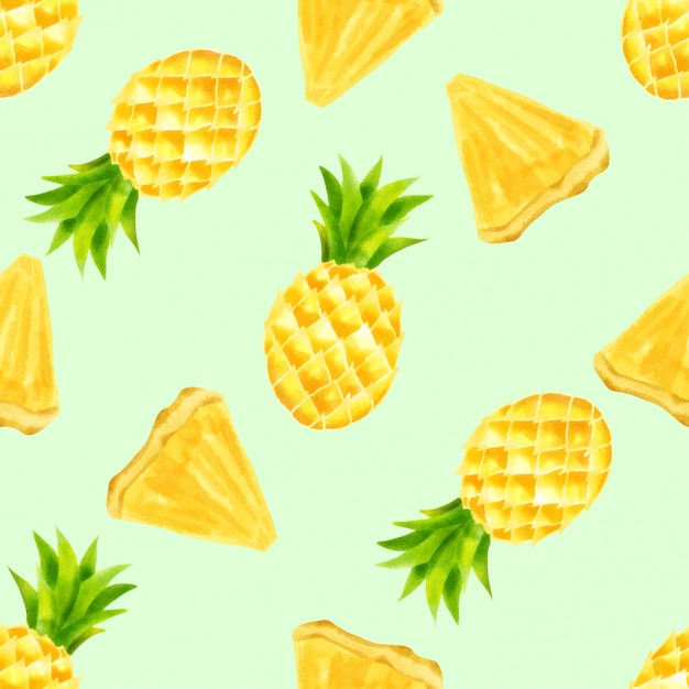 Download Beautiful watercolor pineapple summer seamless pattern Vector | Premium Download